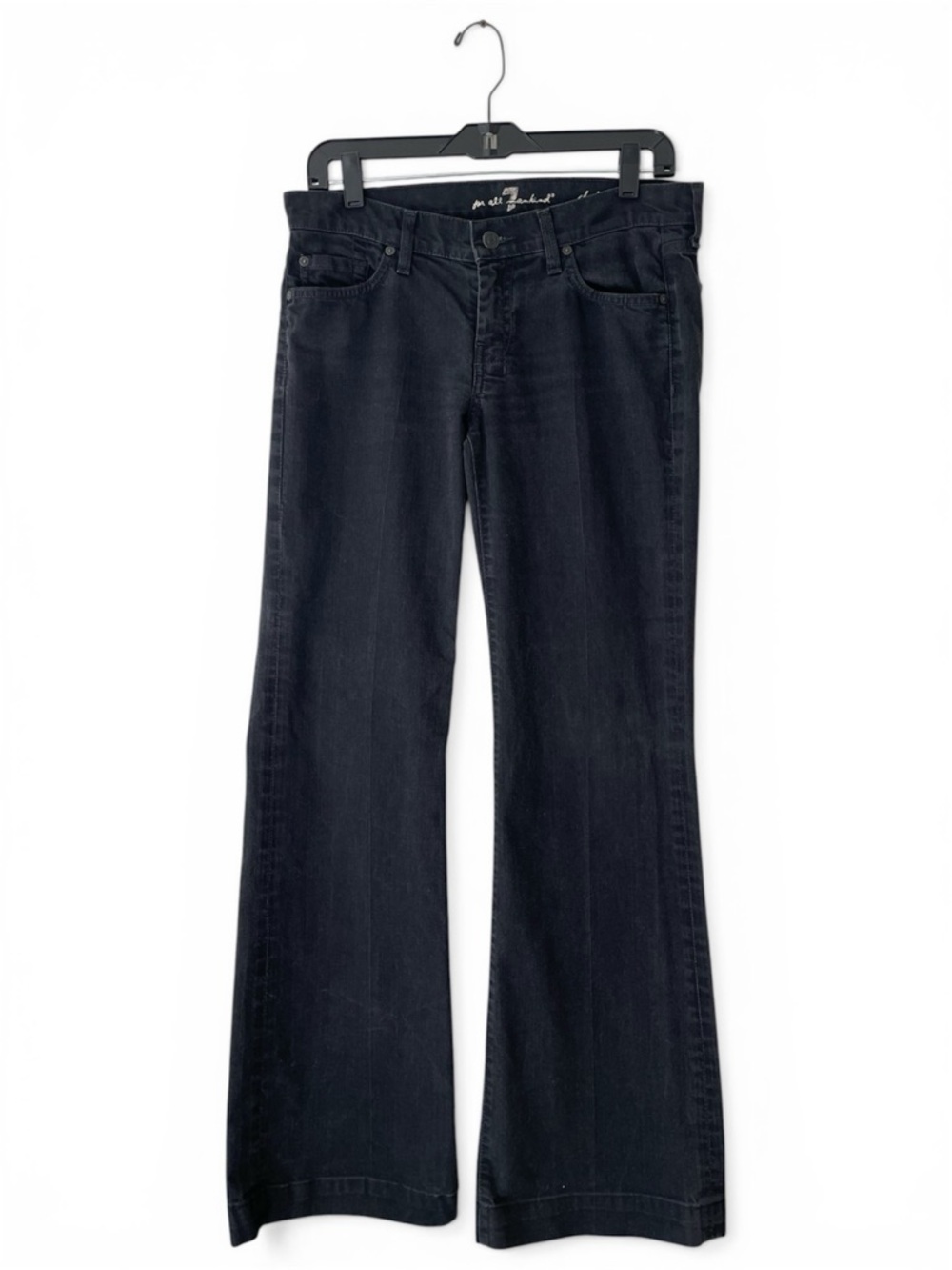 7 For All Mankind Dojo Black Wide Leg Jeans in Black, Size 29